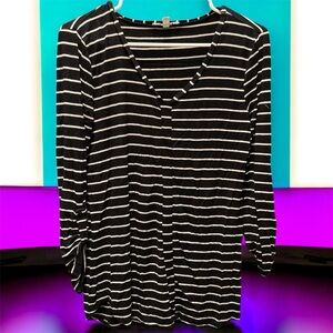 Spense Black and White Striped Long Sleeve Top MEDIUM